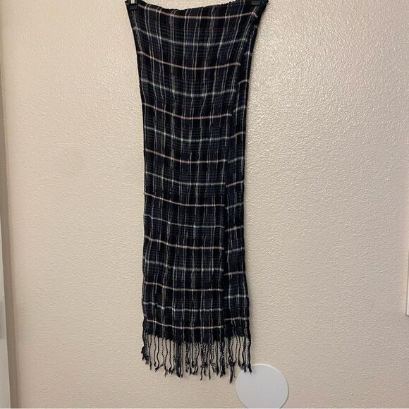 Cotton black red plaid fringe scarf wrap muslin gauze crinkle fabric 17x62 - Picture 2 of 8